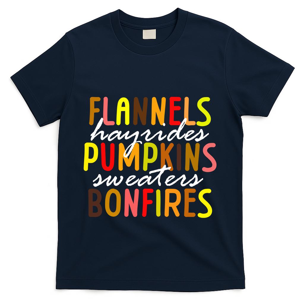 Flannels Hayrides Pumpkins Sweaters Bonfires T-Shirt - Navy