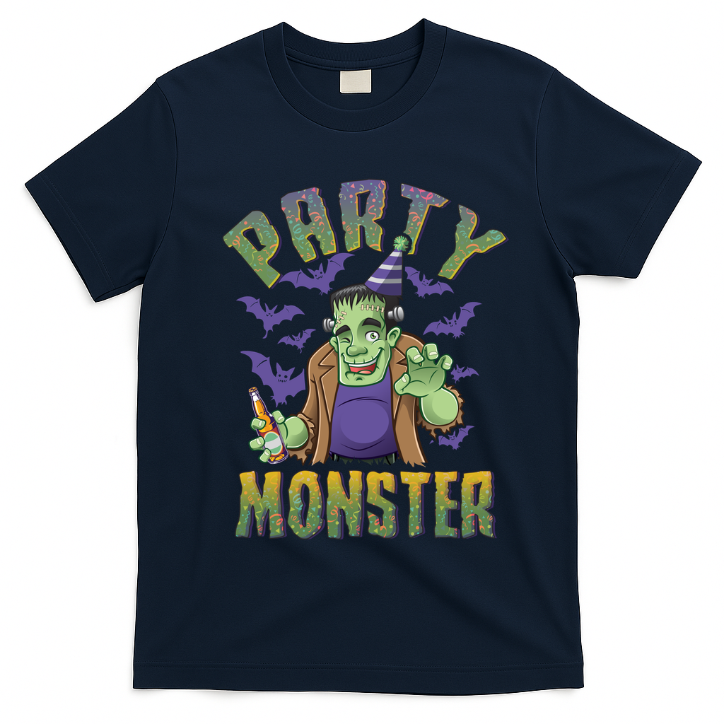 Funny Halloween Party Monster Frankenstein T-Shirt - Navy Blue