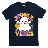 Funny Halloween Spooky Vibes Trick Or Treating Ghost T-Shirt - Navy Blue