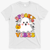 Funny Halloween Spooky Vibes Trick Or Treating Ghost T-Shirt - White
