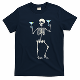 Funny Halloween Skeleton Drinking Martini Cocktail T-Shirt - Navy Blue
