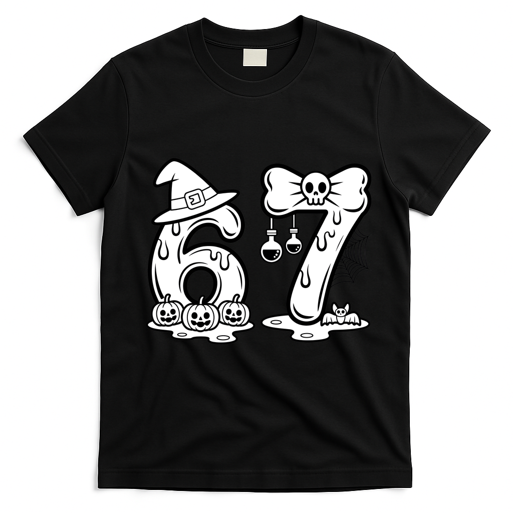 Funny Halloween Six Seven 67 Meme 6-7 T-Shirt - Black