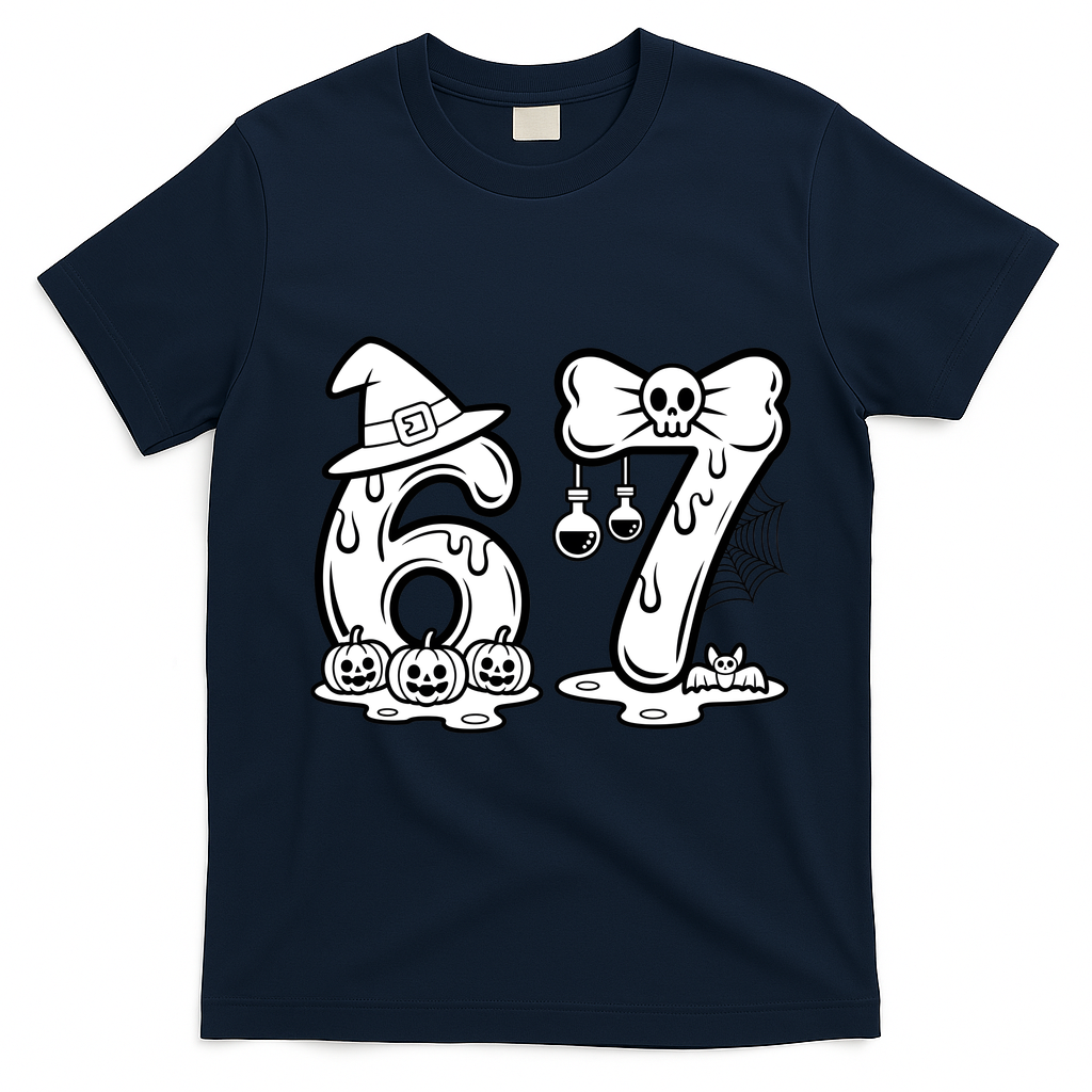 Funny Halloween Six Seven 67 Meme 6-7 T-Shirt - Navy Blue