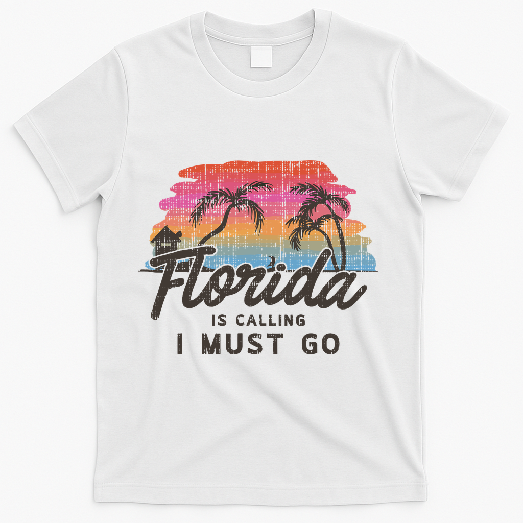 Florida Is Calling I Must Go Summer Vacation Gift T-Shirt - White