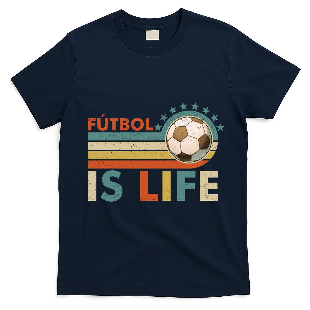 Fútbol Is Life Vintage Soccer Graphic for Fans T-Shirt - Navy Blue