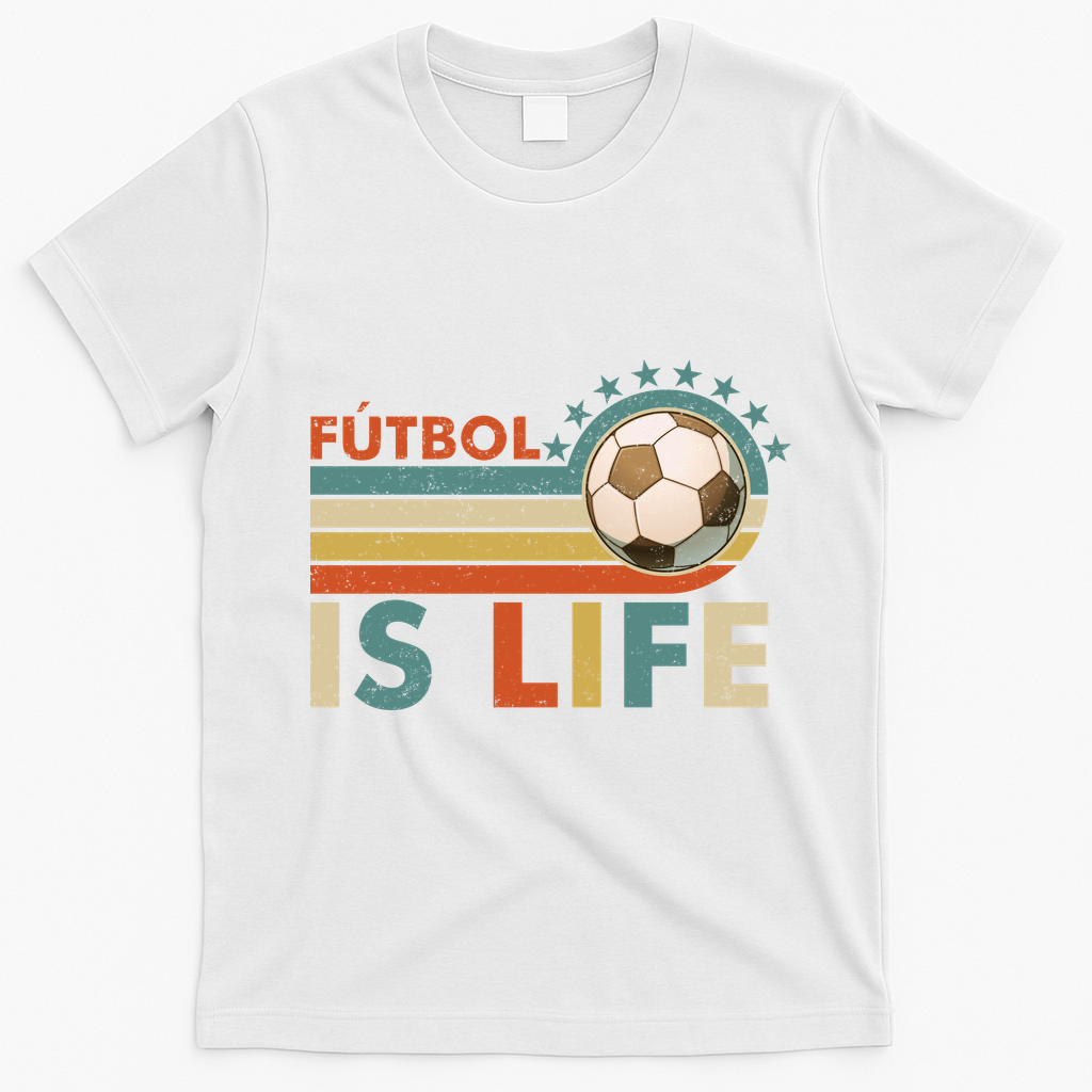 Fútbol Is Life Vintage Soccer Graphic for Fans T-Shirt - White