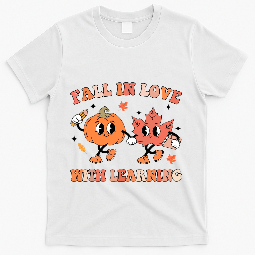 Fall In Love With Learning Autumn Cute T-Shirt - White