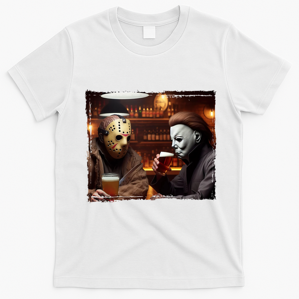 Funny Jason And Michael Halloween Drink Beer T-Shirt - White