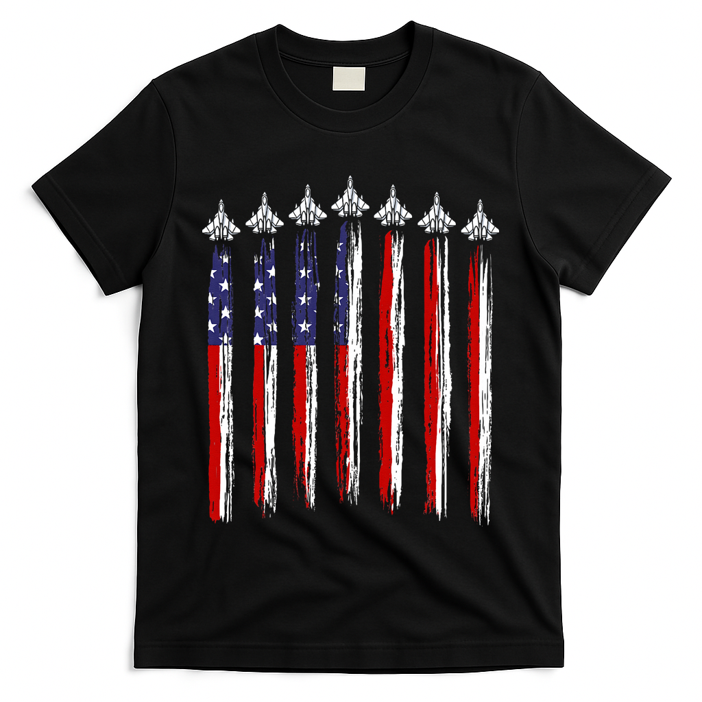 Fighter Jet Airplane USA Flag 4th Of July Patriotic T-Shirt