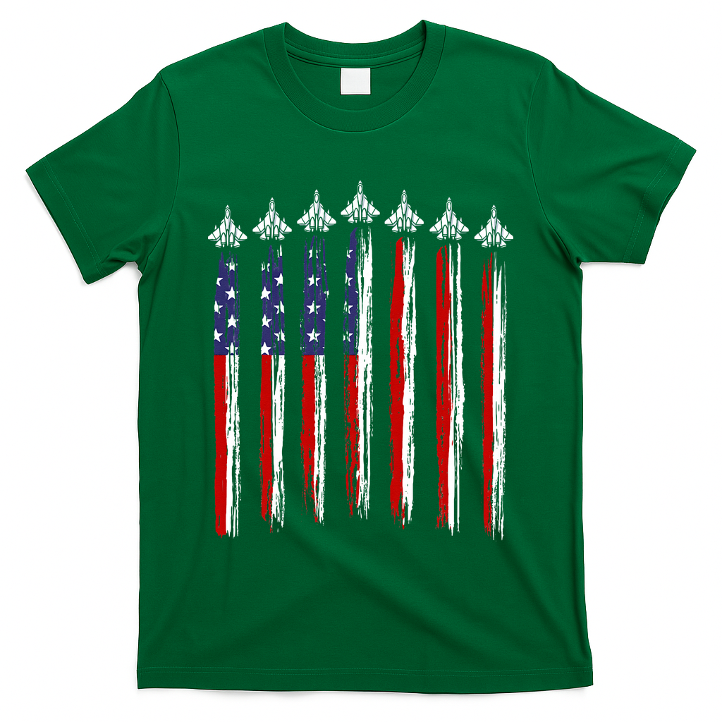 Fighter Jet Airplane USA Flag 4th Of July Patriotic T-Shirt