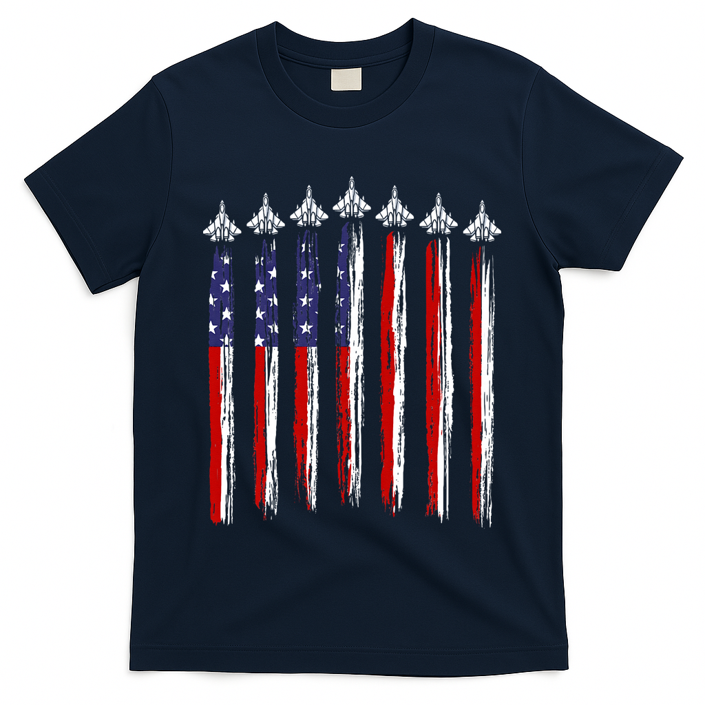 Fighter Jet Airplane USA Flag 4th Of July Patriotic T-Shirt