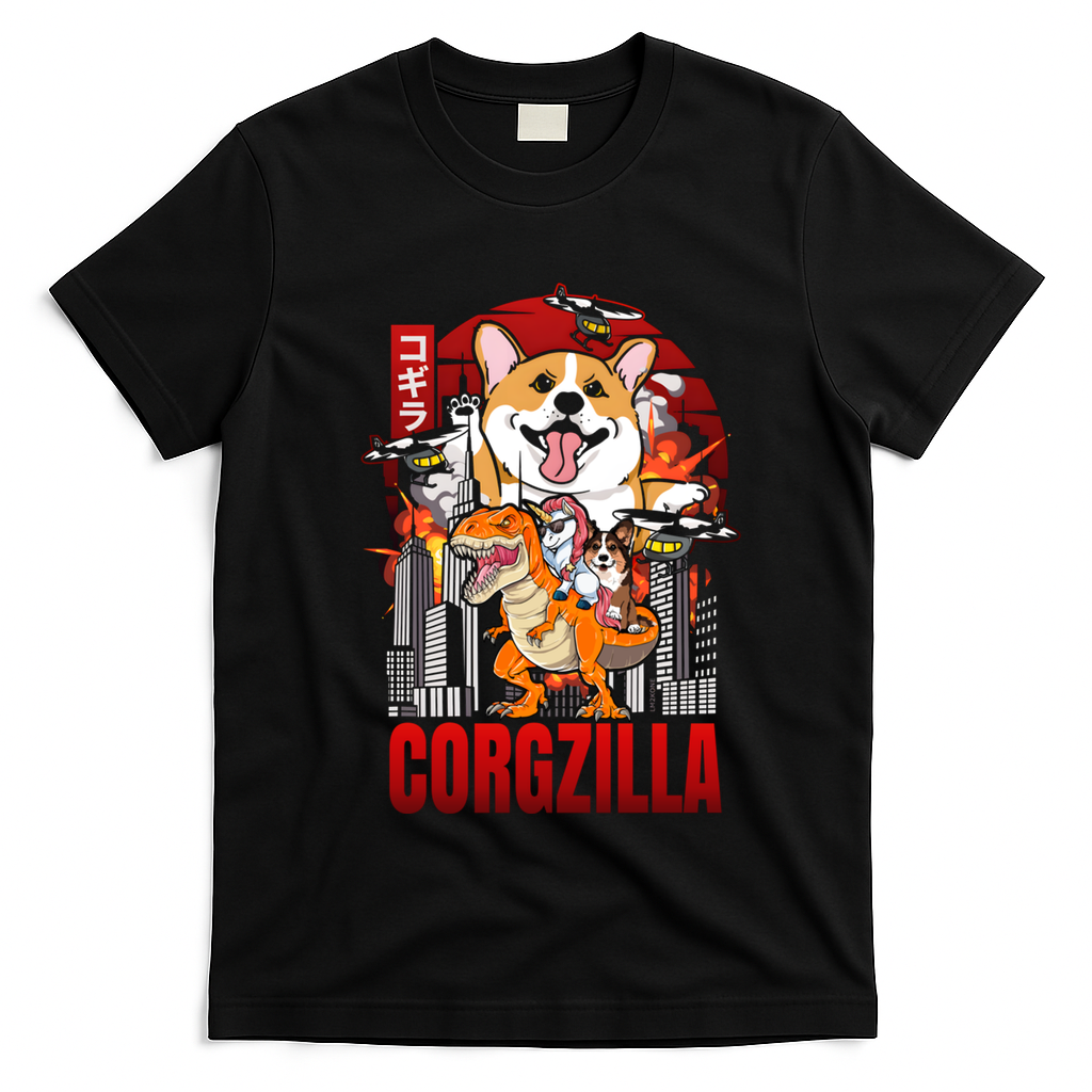 Funny Japanese Corgzilla Unicorn Funny Dog Corgi Lovers Great Gift T-Shirt - Black