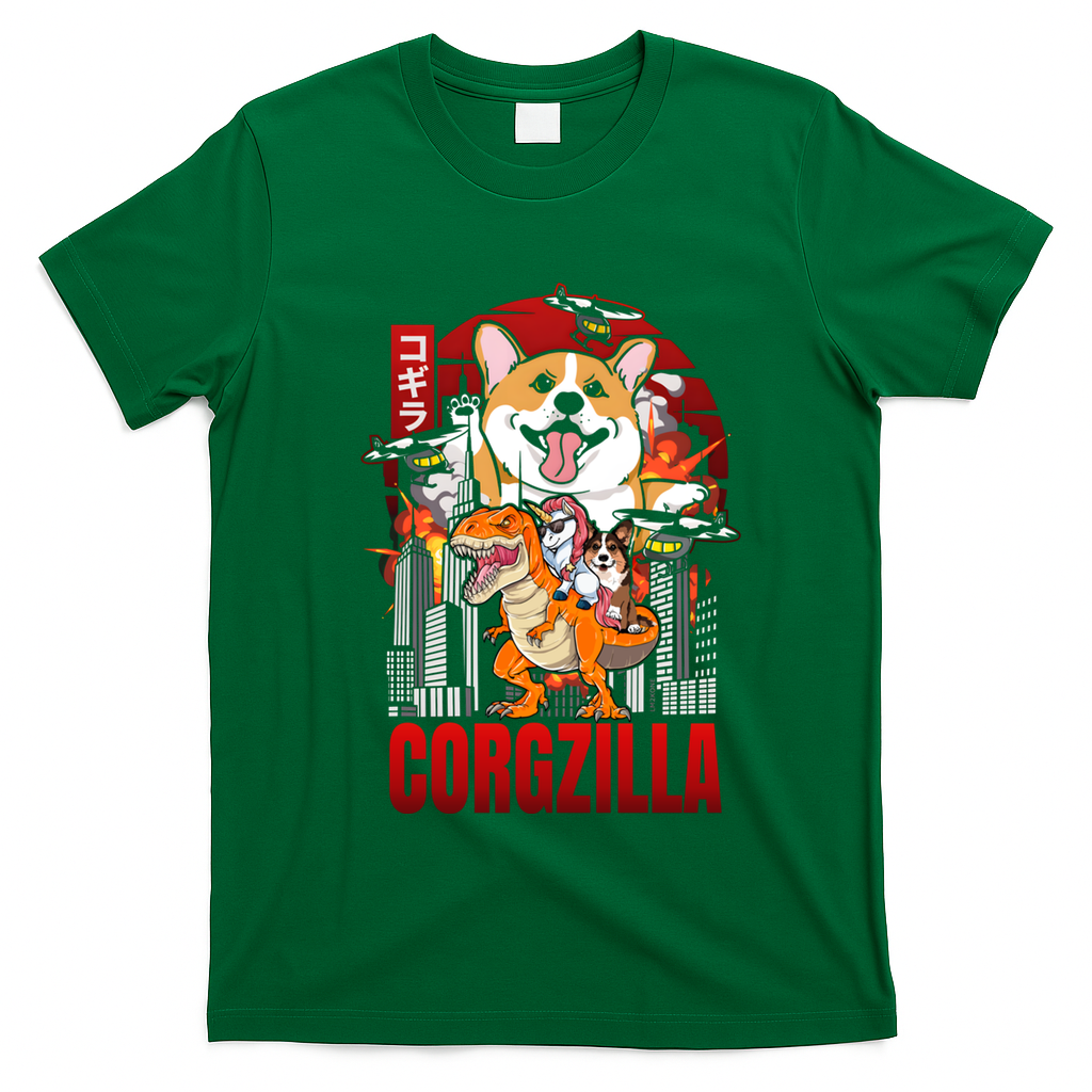 Funny Japanese Corgzilla Unicorn Funny Dog Corgi Lovers Great Gift T-Shirt - Irish Green