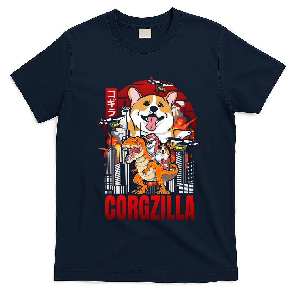 Funny Japanese Corgzilla Unicorn Funny Dog Corgi Lovers Great Gift T-Shirt - Navy Blue
