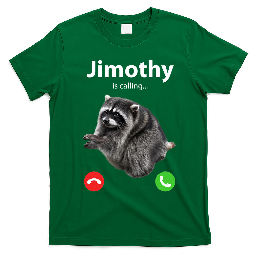 Funny Jimothy Is Calling Raccoon Viral Meme T-Shirt - Irish Green
