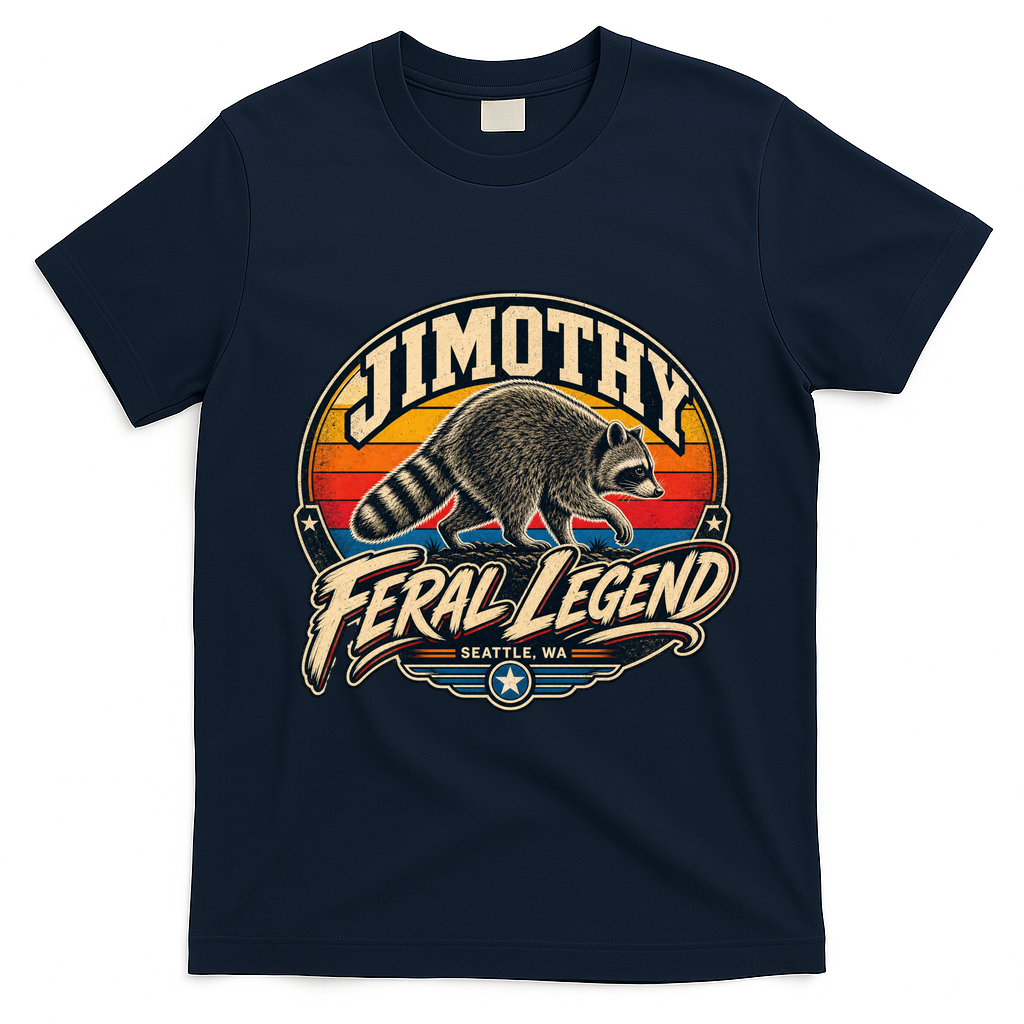 Funny Jimothy Raccoon Seattle Feral Legend T-Shirt - Navy Blue