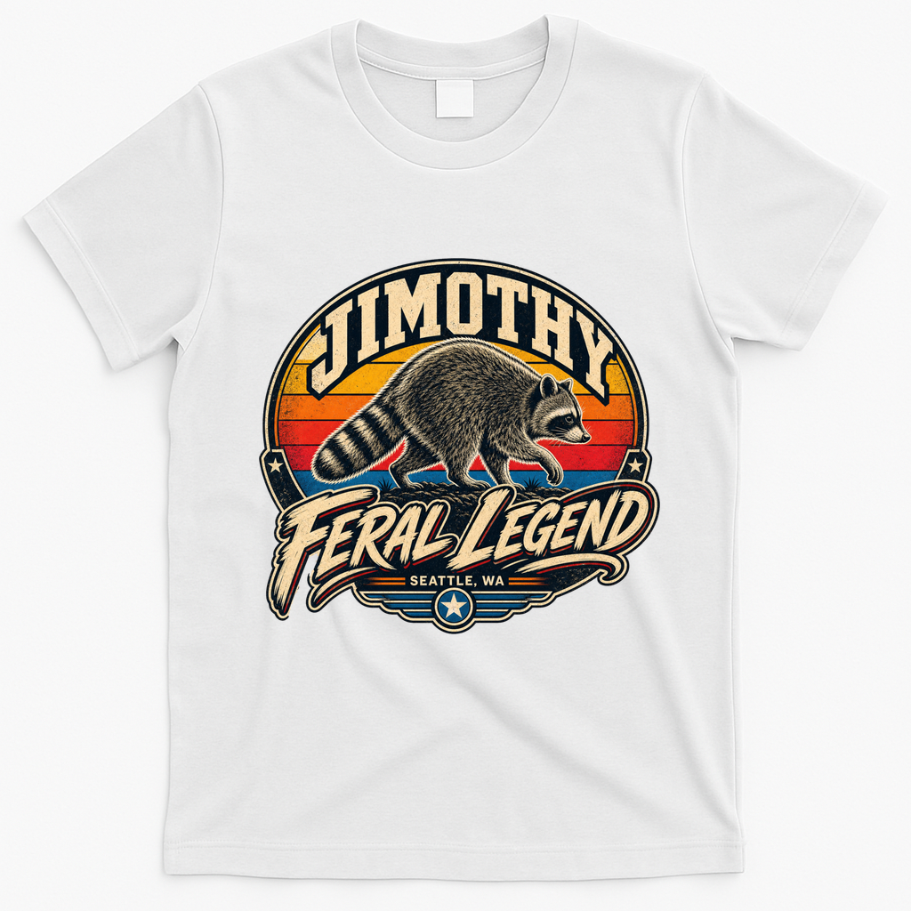 Funny Jimothy Raccoon Seattle Feral Legend T-Shirt - White