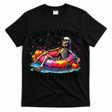Funny Just Waiting For Halloween Skeleton Spooky Vibe Summer T-Shirt - Black