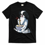 Funny Kawaii Dog Eats Ramen Noodles Japanese Chin T-Shirt - Black