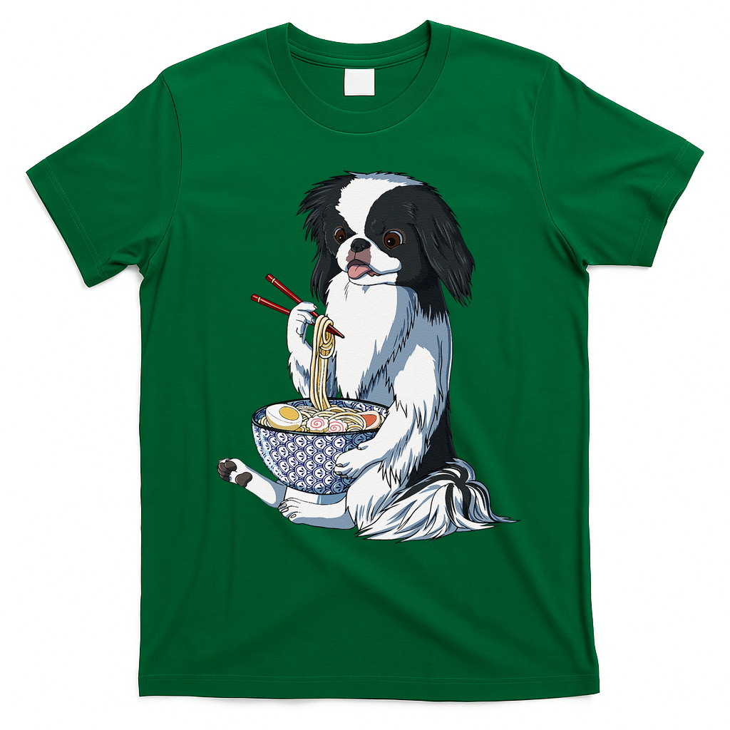 Funny Kawaii Dog Eats Ramen Noodles Japanese Chin T-Shirt - Irish Green