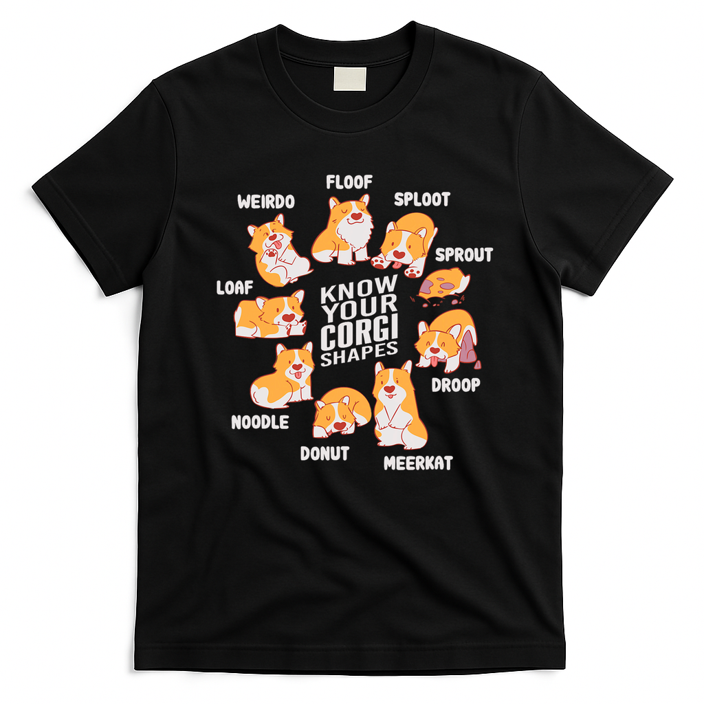 Funny Know Your Corgi Shapes Cute Welsh Dog Lover T-Shirt - Black
