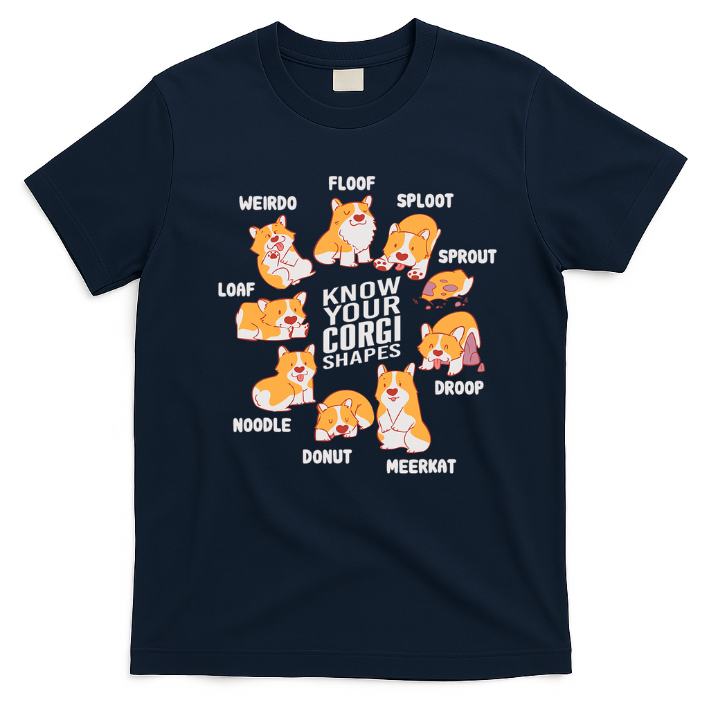 Funny Know Your Corgi Shapes Cute Welsh Dog Lover T-Shirt - Navy Blue