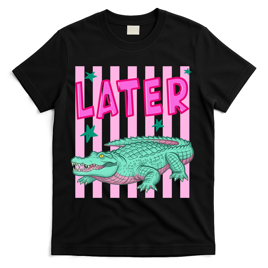 Funny Later Alligator After While Crocodile Front And Back T-Shirt - Black