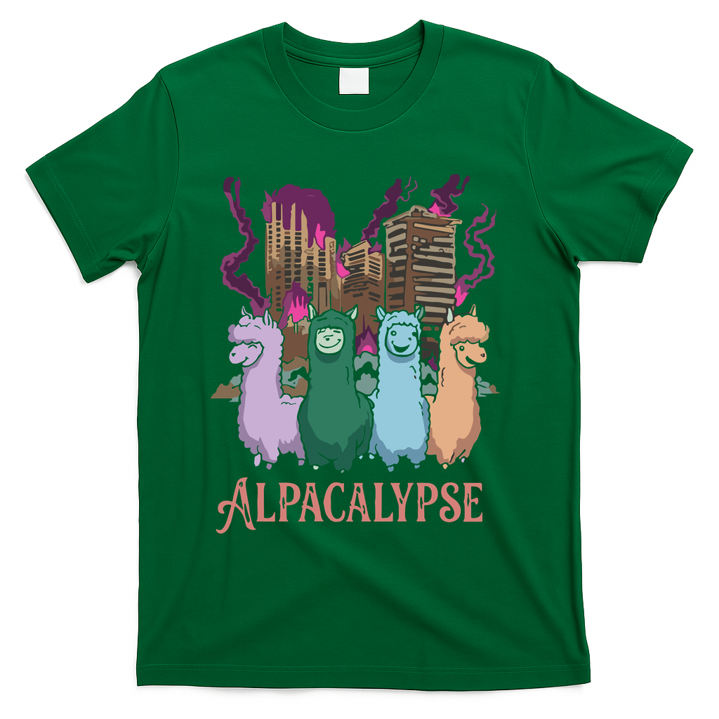 Funny Llama Apocalypse T-Shirt - Green
