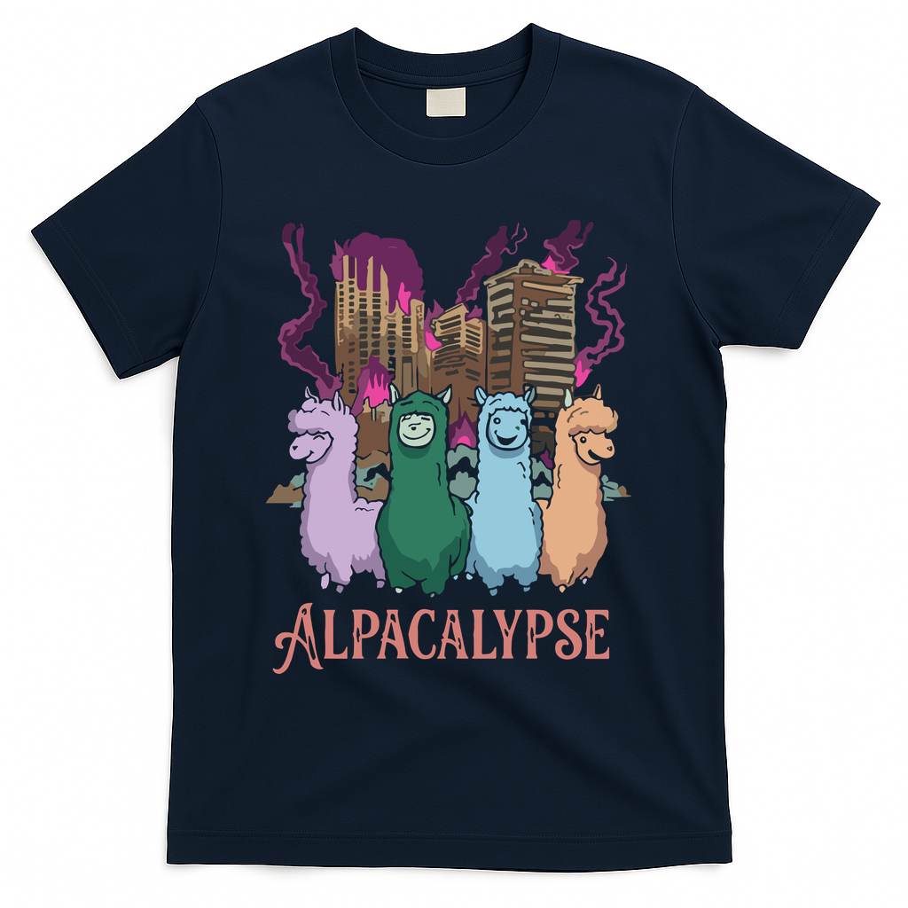 Funny Llama Apocalypse T-Shirt - Navy