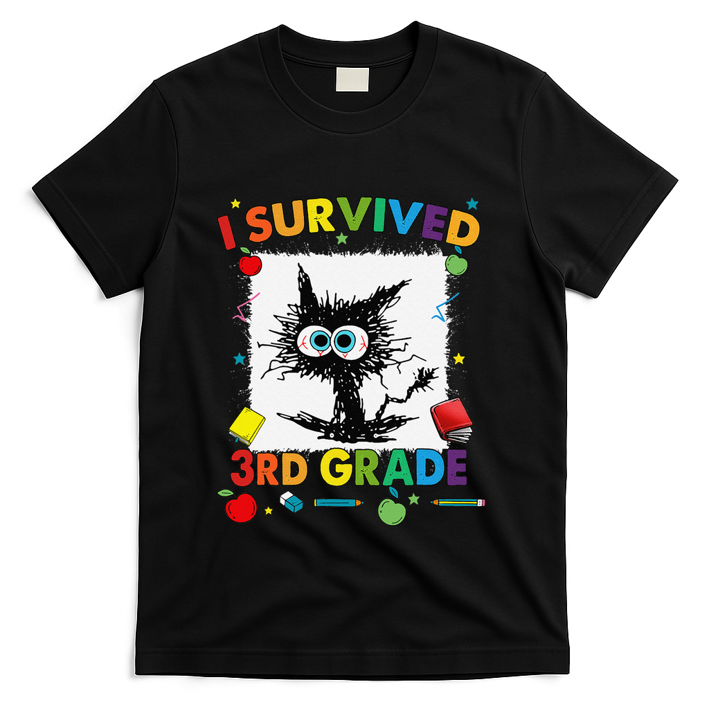 Funny Last Day Of Third 3rd Grade I Survived Third 3rd Grade T-Shirt - Black