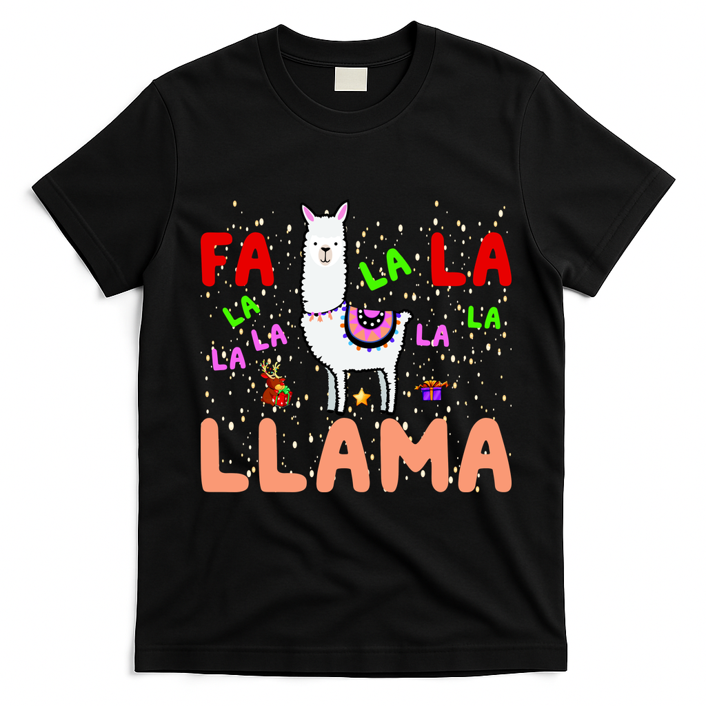 Fa La La Llama Funny Llama Christmas T-Shirt - Black
