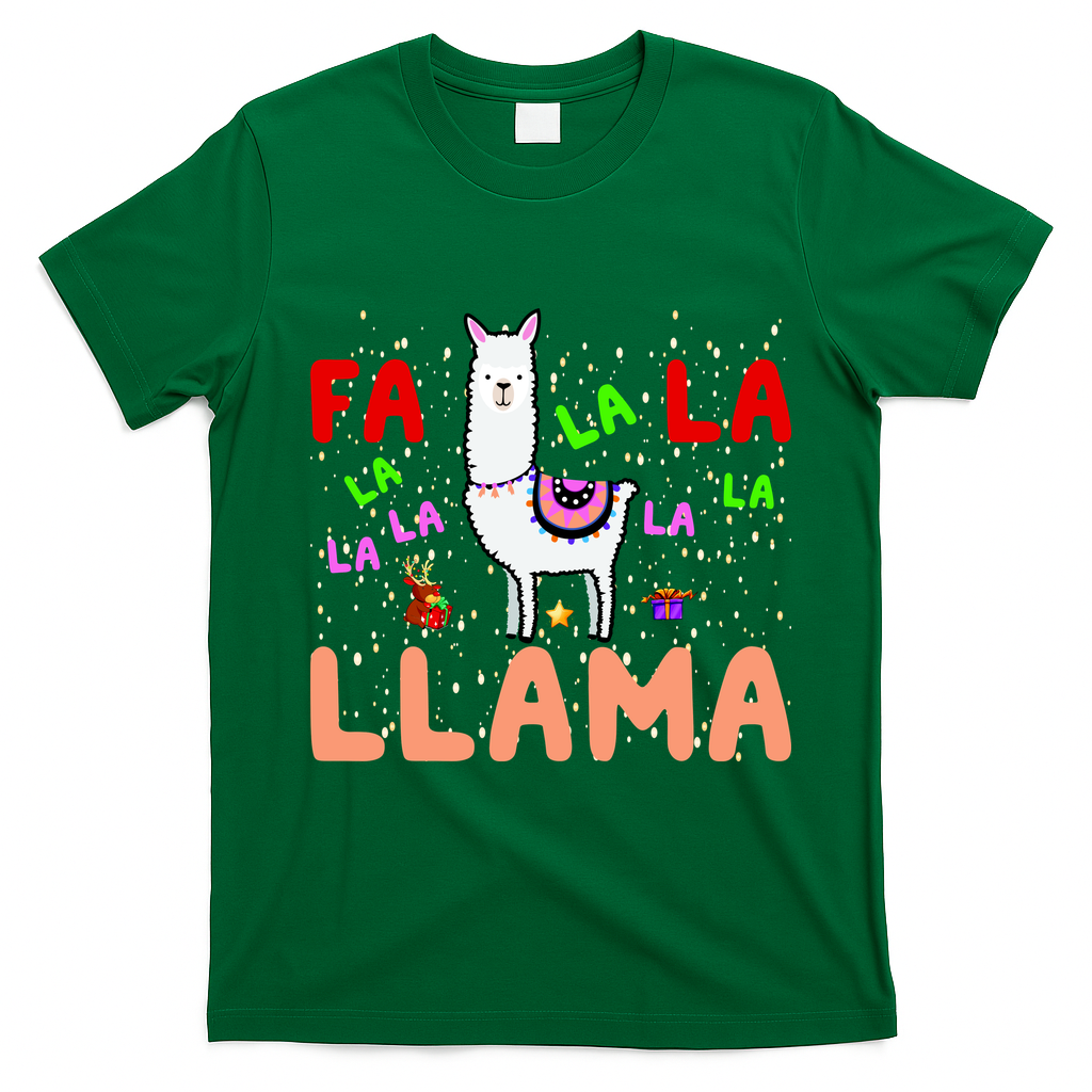 Fa La La Llama Funny Llama Christmas T-Shirt - Irish Green