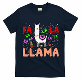 Fa La La Llama Funny Llama Christmas T-Shirt - Navy Blue