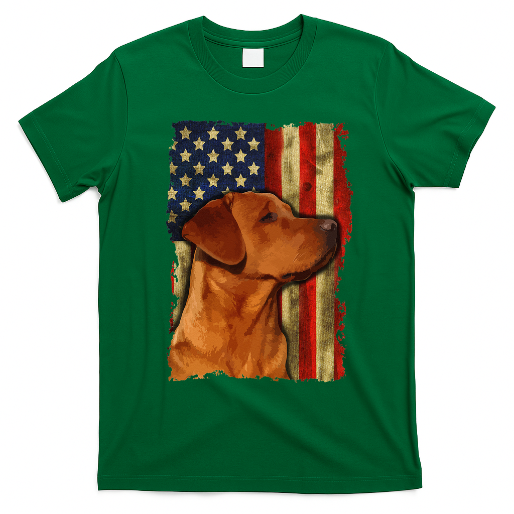 Foxred Labrador Retriever US Flag Fox Red Labrador Dog Lover T-Shirt - Irish Green