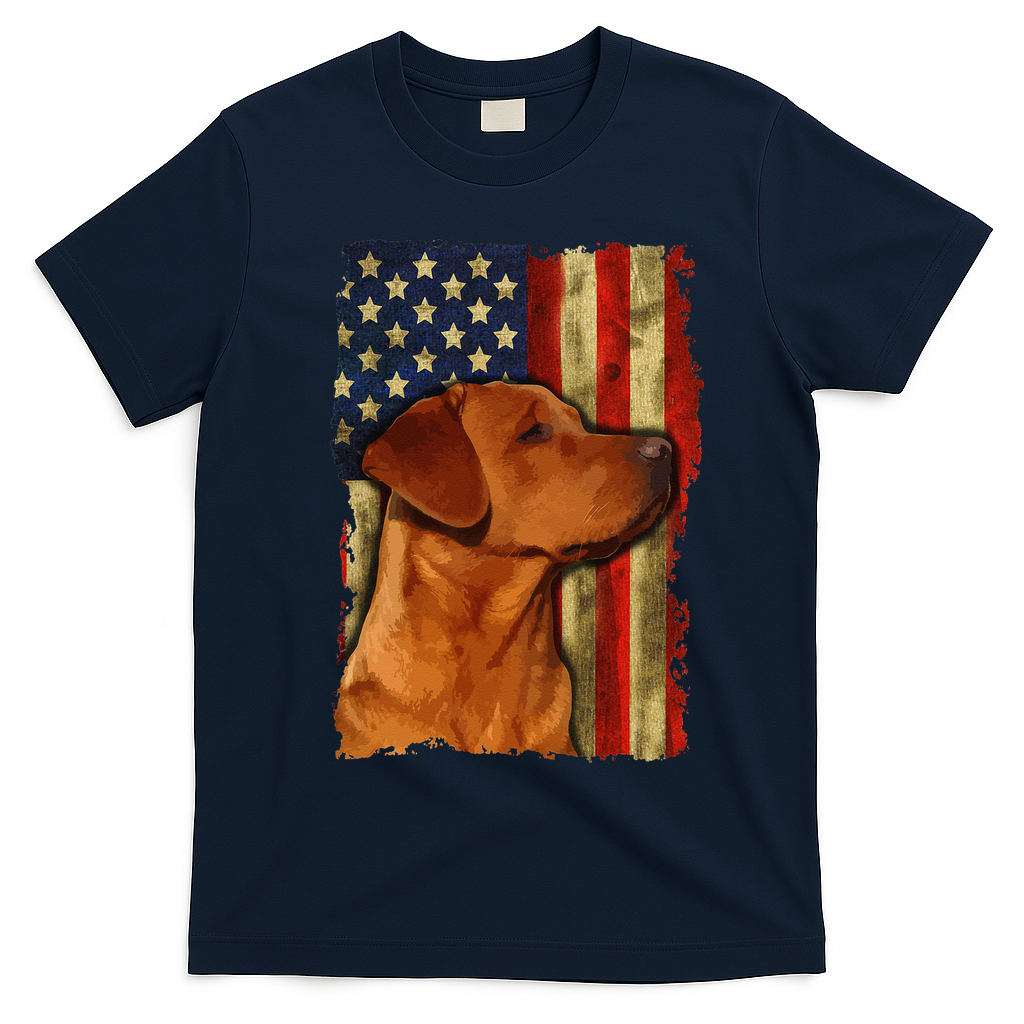 Foxred Labrador Retriever US Flag Fox Red Labrador Dog Lover T-Shirt - Navy Blue