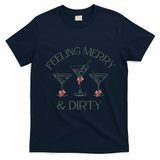 Feeling Merry And Dirty Martini Glasses Christmas Festive T-Shirt - Navy Blue