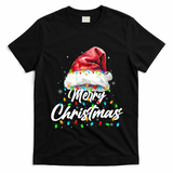 Festive Merry Christmas Santa Hat Christmas Lights T-Shirt - Black