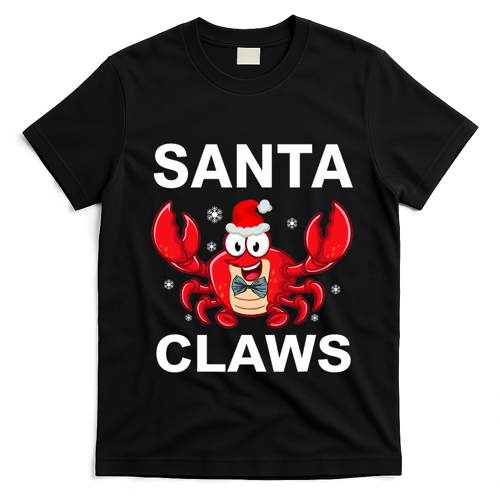 Funny Merry Christmas Santa Claw Crab Crustacean Claus Xmas T-Shirt - Black