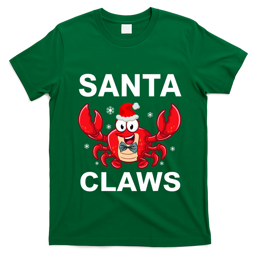 Funny Merry Christmas Santa Claw Crab Crustacean Claus Xmas T-Shirt - Irish Green