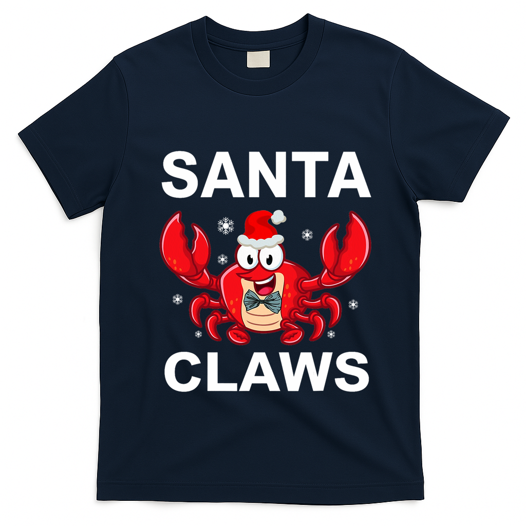 Funny Merry Christmas Santa Claw Crab Crustacean Claus Xmas T-Shirt - Navy Blue