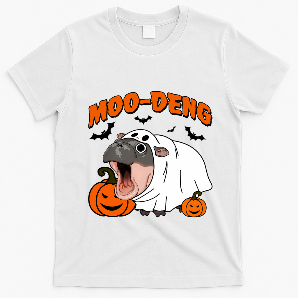 Funny Moo Deng Halloween Boo Ghost Costume Moodeng Lover T-Shirt - White