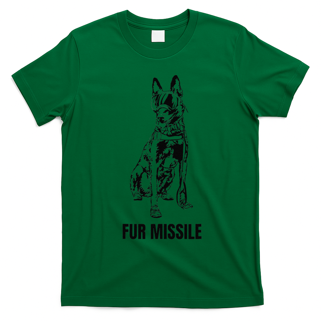 Fur Missile Funny Black Belgian Malinois Dog T-Shirt - Irish Green