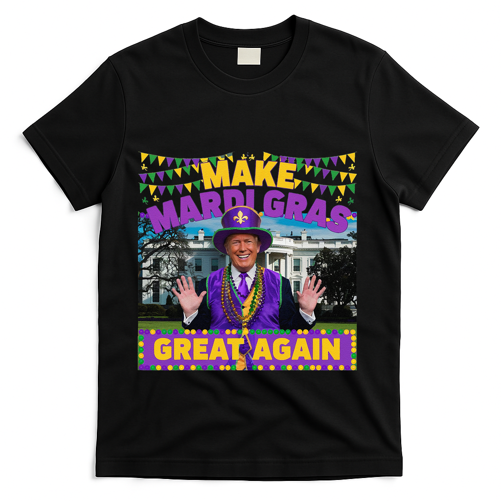Funny Mardi Gras Donald Trump Mardi Gras American Flag T-Shirt - Black