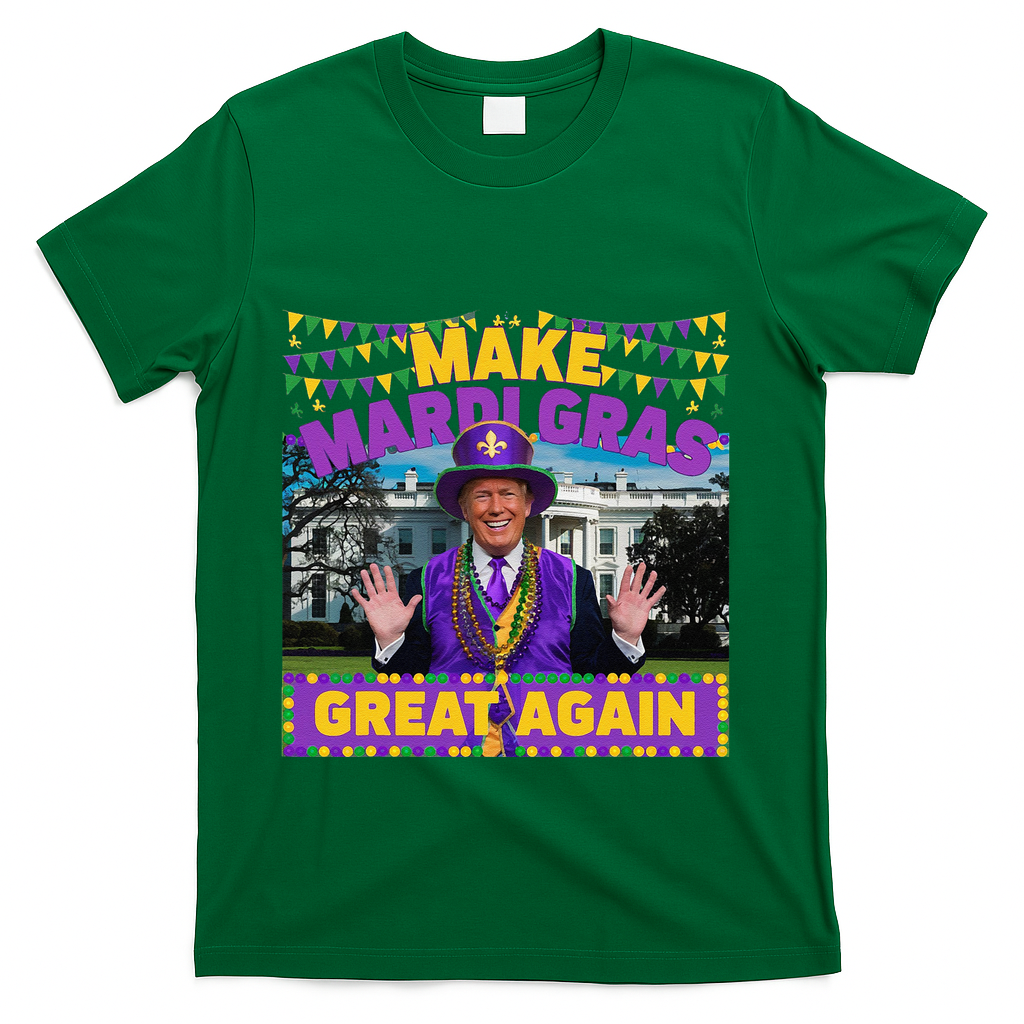 Funny Mardi Gras Donald Trump Mardi Gras American Flag T-Shirt - Green