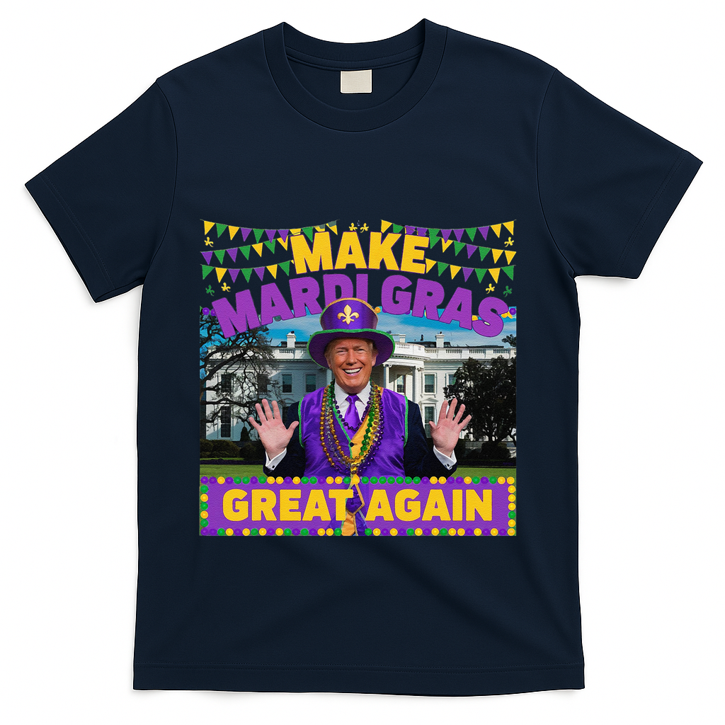 Funny Mardi Gras Donald Trump Mardi Gras American Flag T-Shirt - Navy