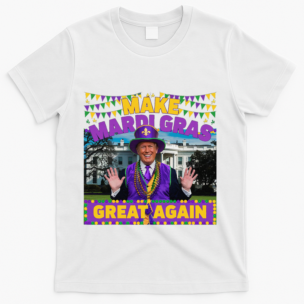 Funny Mardi Gras Donald Trump Mardi Gras American Flag T-Shirt - White