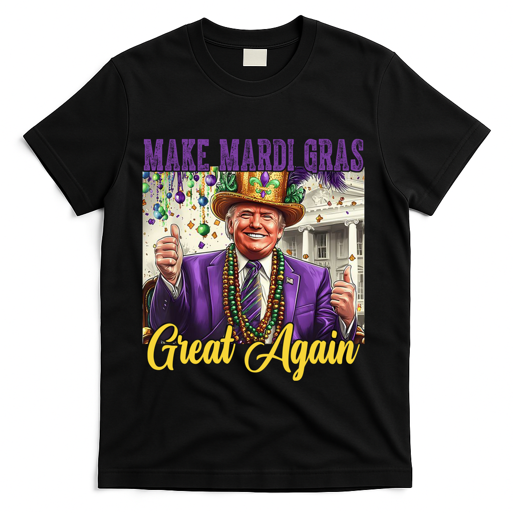 Funny Mardi Gras Donald Trump American Flag T-Shirt - Black