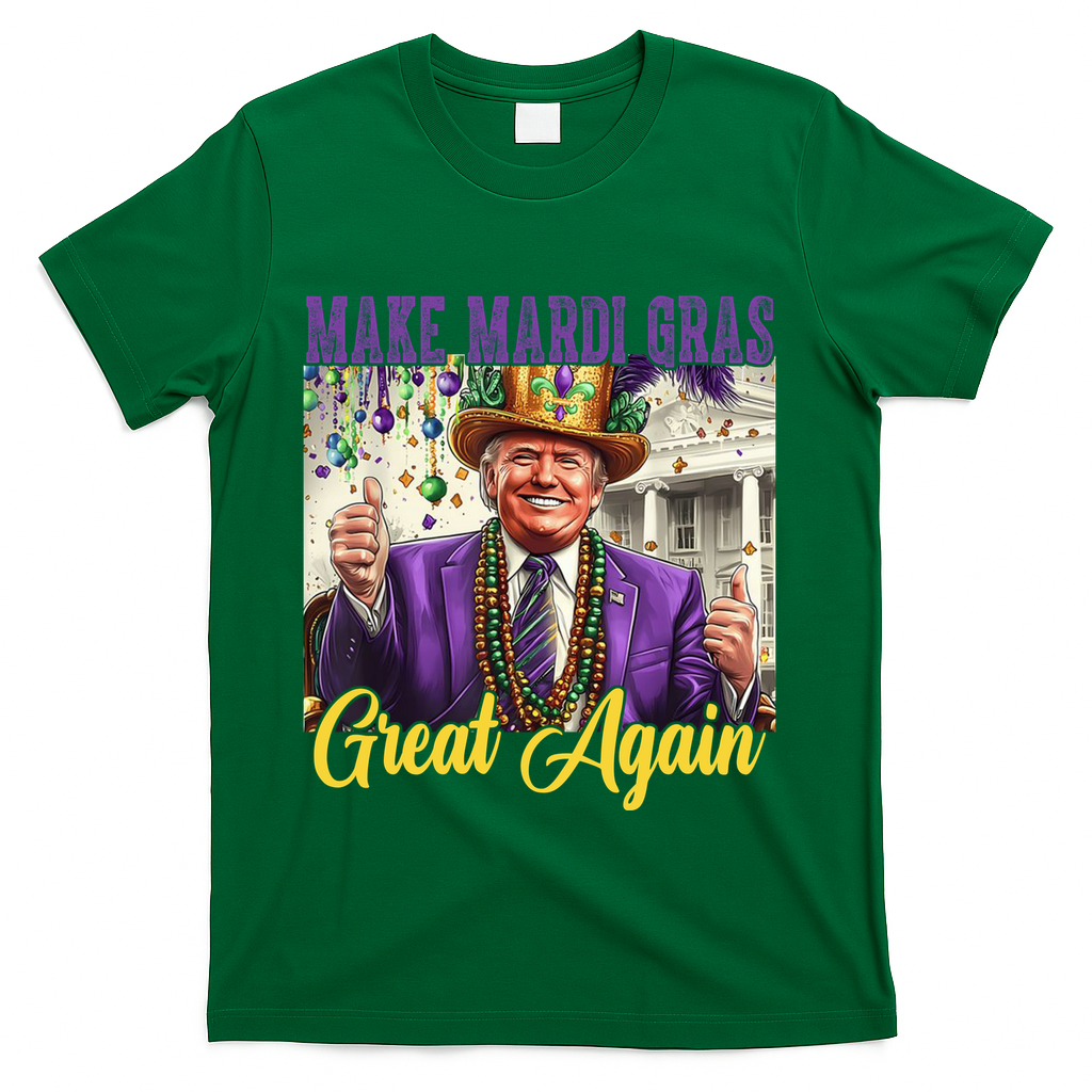Funny Mardi Gras Donald Trump American Flag T-Shirt - Green
