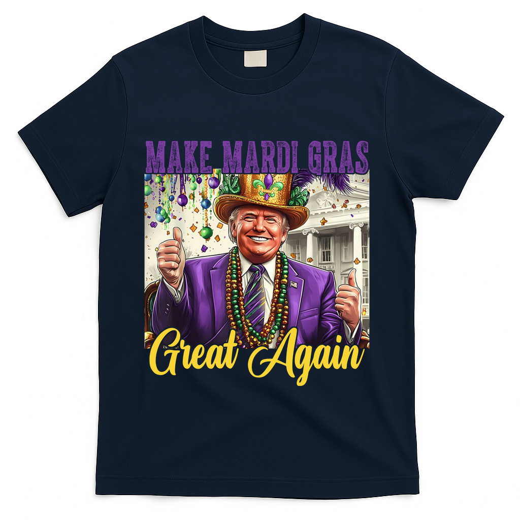 Funny Mardi Gras Donald Trump American Flag T-Shirt - Navy