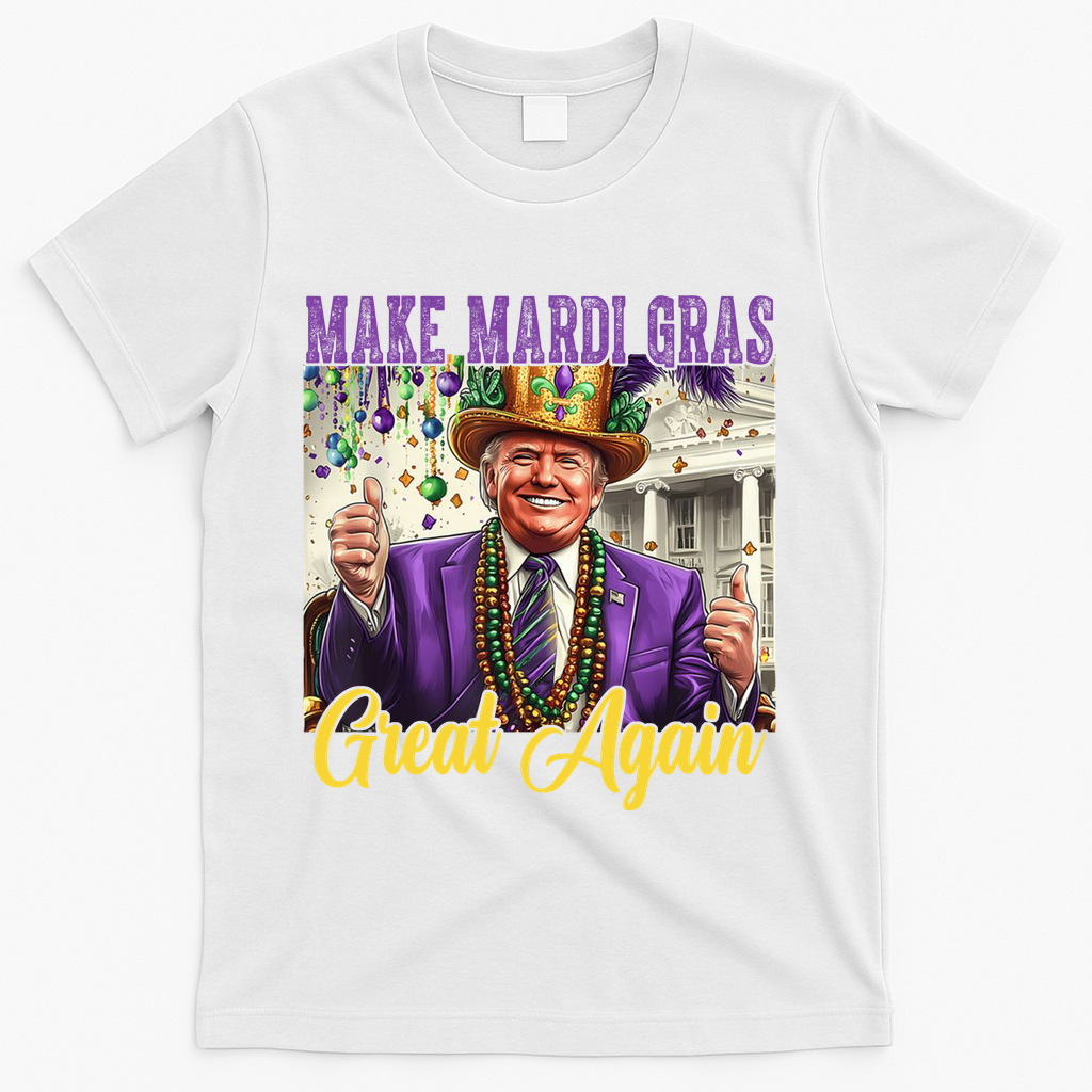 Funny Mardi Gras Donald Trump American Flag T-Shirt - White